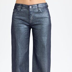Miss Me "Ivy Metallic" High Shine Wide Leg Jeans in Black Silver Sz 24 X 30